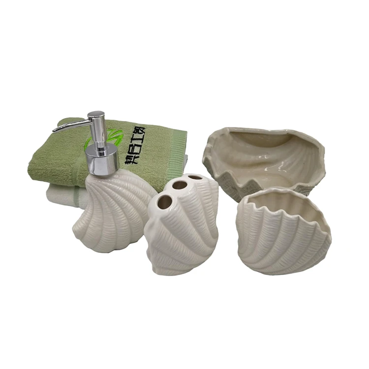 
Home Accessories Bathroom Four-Piece Set White Ceramics Liquid Soap Bathroom Luxury Accessories Set 