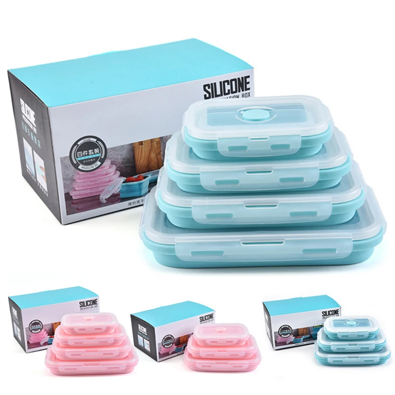 4-Pack Collapsible Silicone Food Storage  Lunch Box Containers