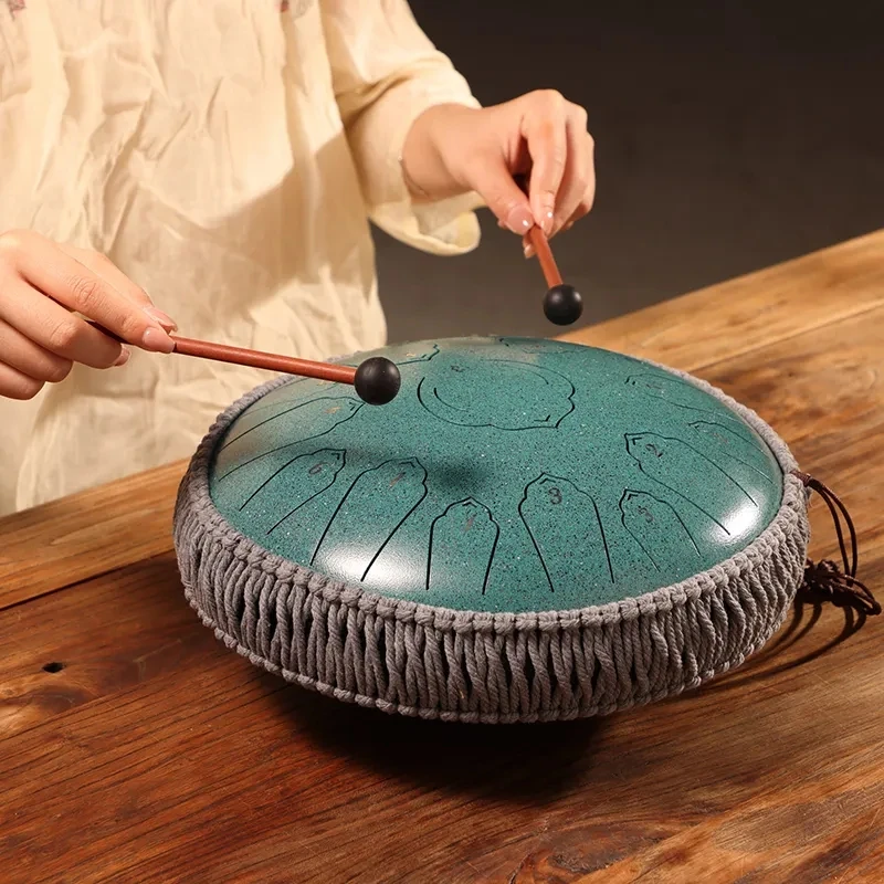 Tongue Drum 13 Inches 15 Notes Small Drum Steel Percussion Drum With Portable Bag Music Sheet Mallets