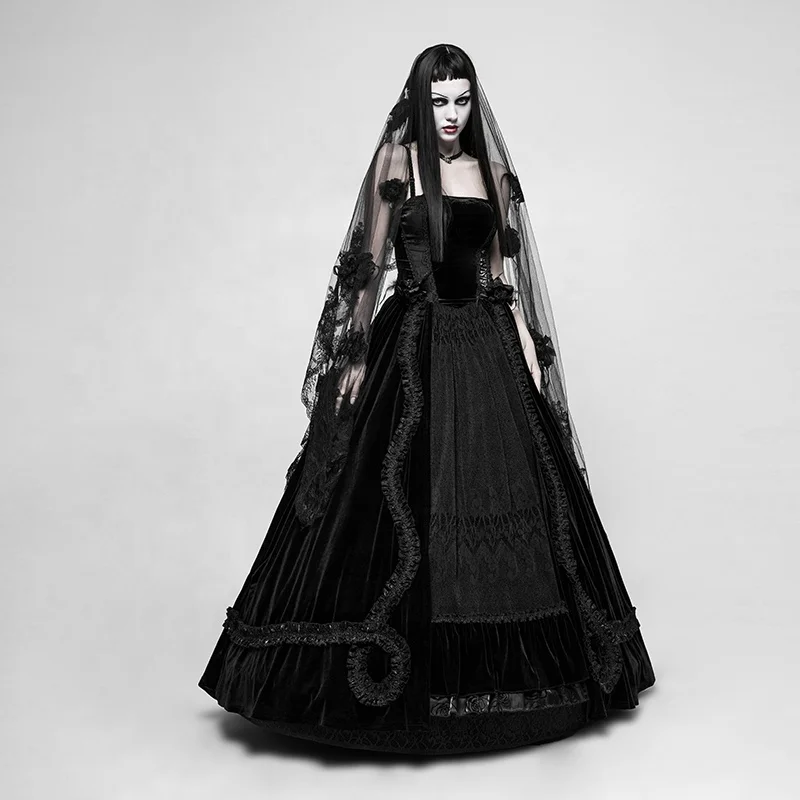 PUNK RAVE Q-339 Gothic Long Dress Gorgeous Velvet Victorian Maxi Sleeveless Long Dress Evening Party Dress