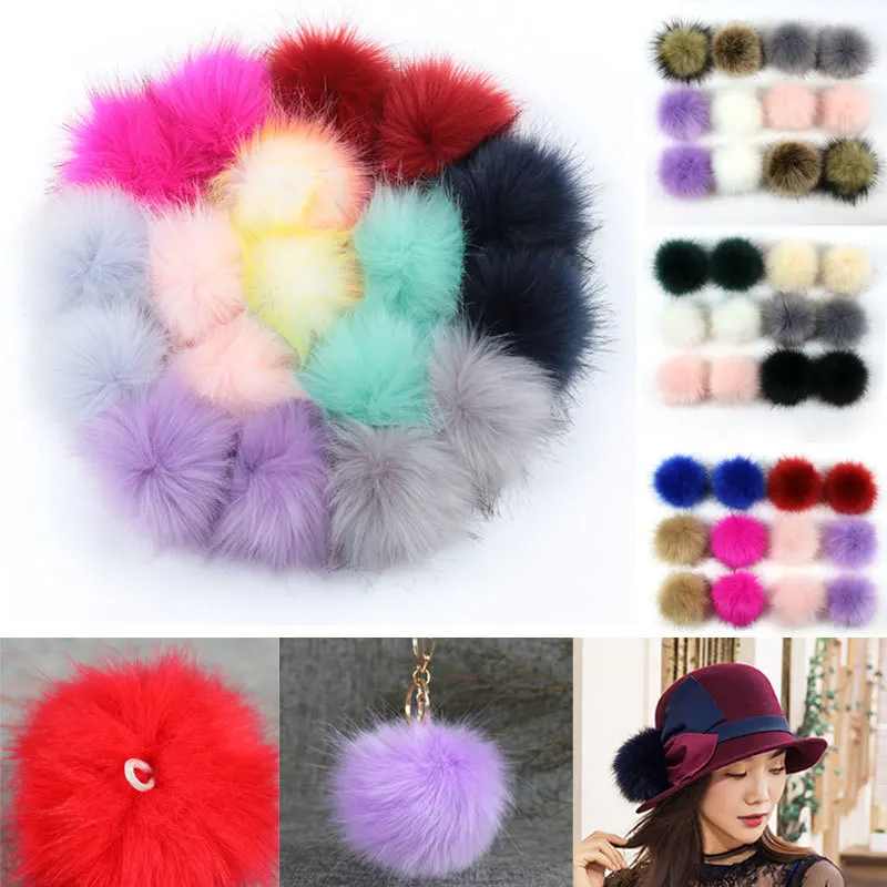 Faux Fox Fur Pompon Keychain Top Garde Faux Fur Pompom Fake Pom Poms Faux Fox Fur Ball Keychain