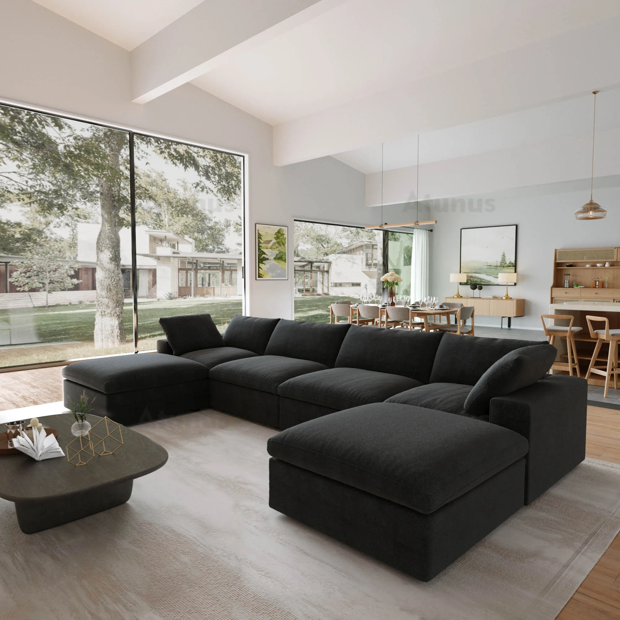 ATUNUS Wholesale Wabi Sabi Living Room Furniture Nordic Black Modular Sectional Couch Sofa Sets