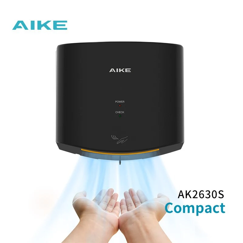 Aike wall mount automatic high speed mini black ABS hand dryer AK2630S commercial easy install hand dryers