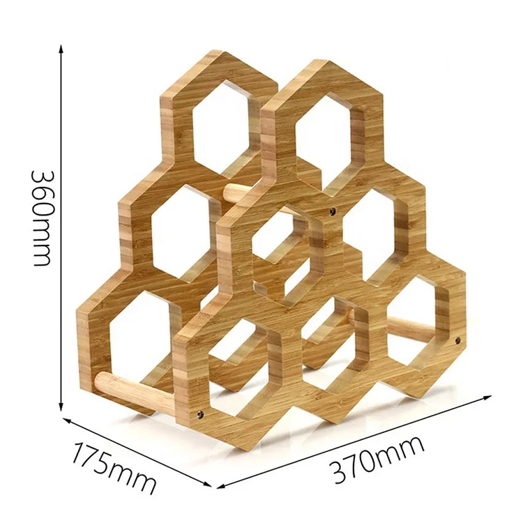 
Amazon Hot Selling Home hexagon Geometry 6 Bottles Natural Eco-friendly Bamboo Modular Wine Rack for Storage 