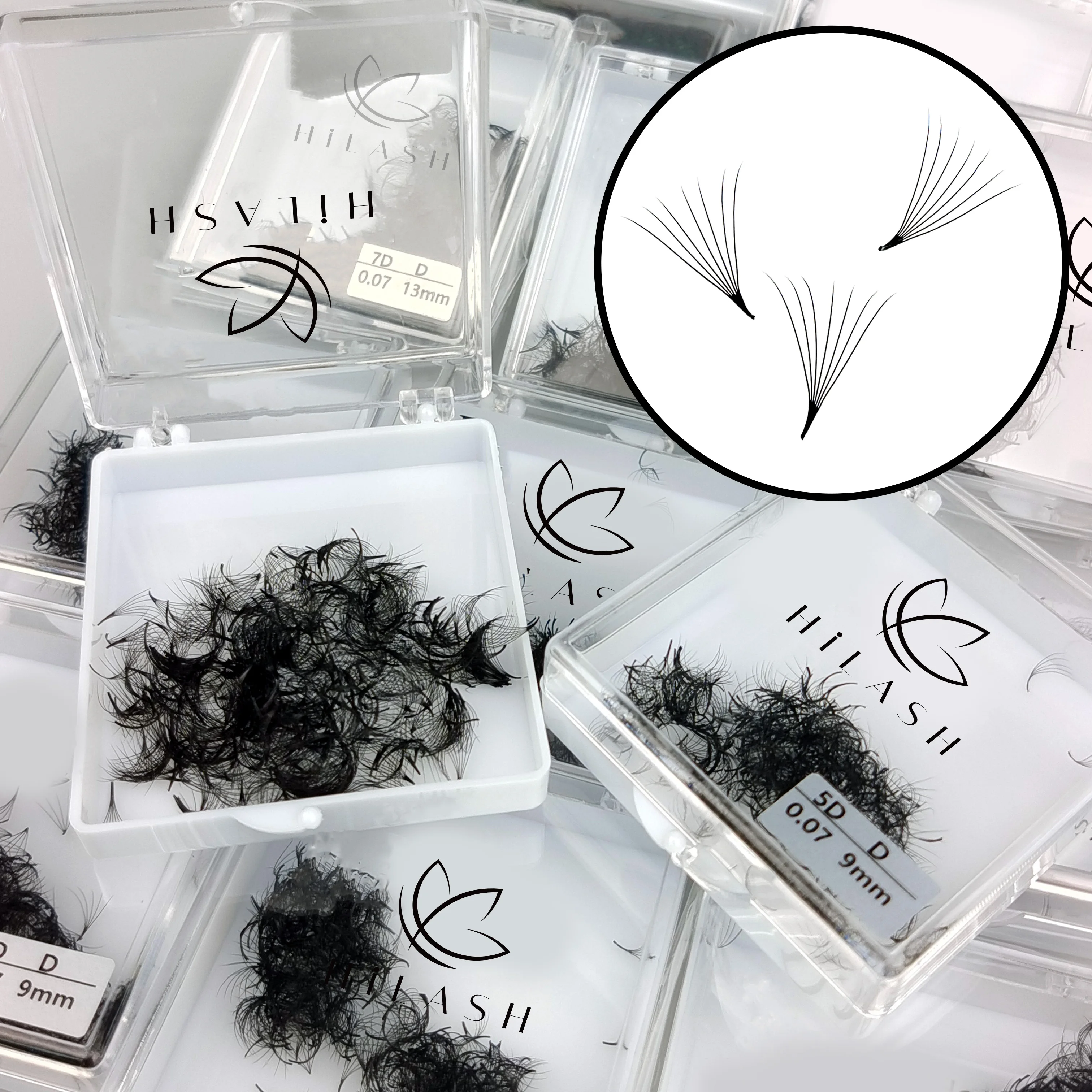 Hilash Pre-Made 3D-20D Super Fan Loose Fans Mega Volume Lashes 0.03 0.05 0.07mm Pointy Base Matte Black