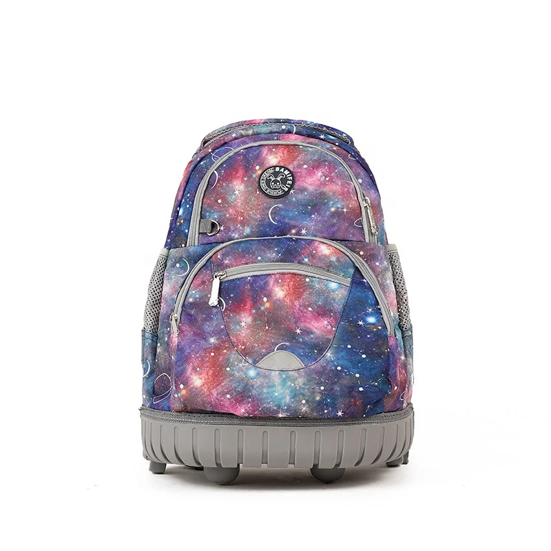 Funny boy space pattern backpack kids school rolling for kids
