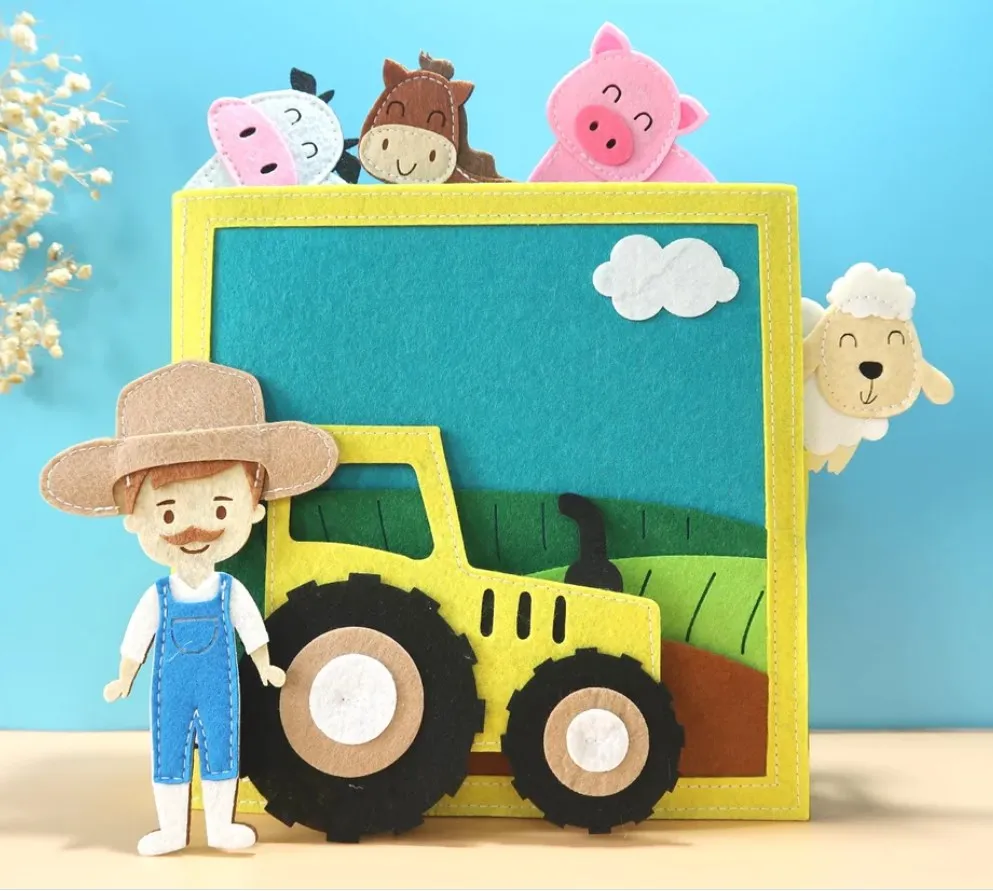 Little Farmer Handmade Felt Quiet Book Educational Baby Busy Book, Montessori Toddler Sensory Book Pretend Play Activities
