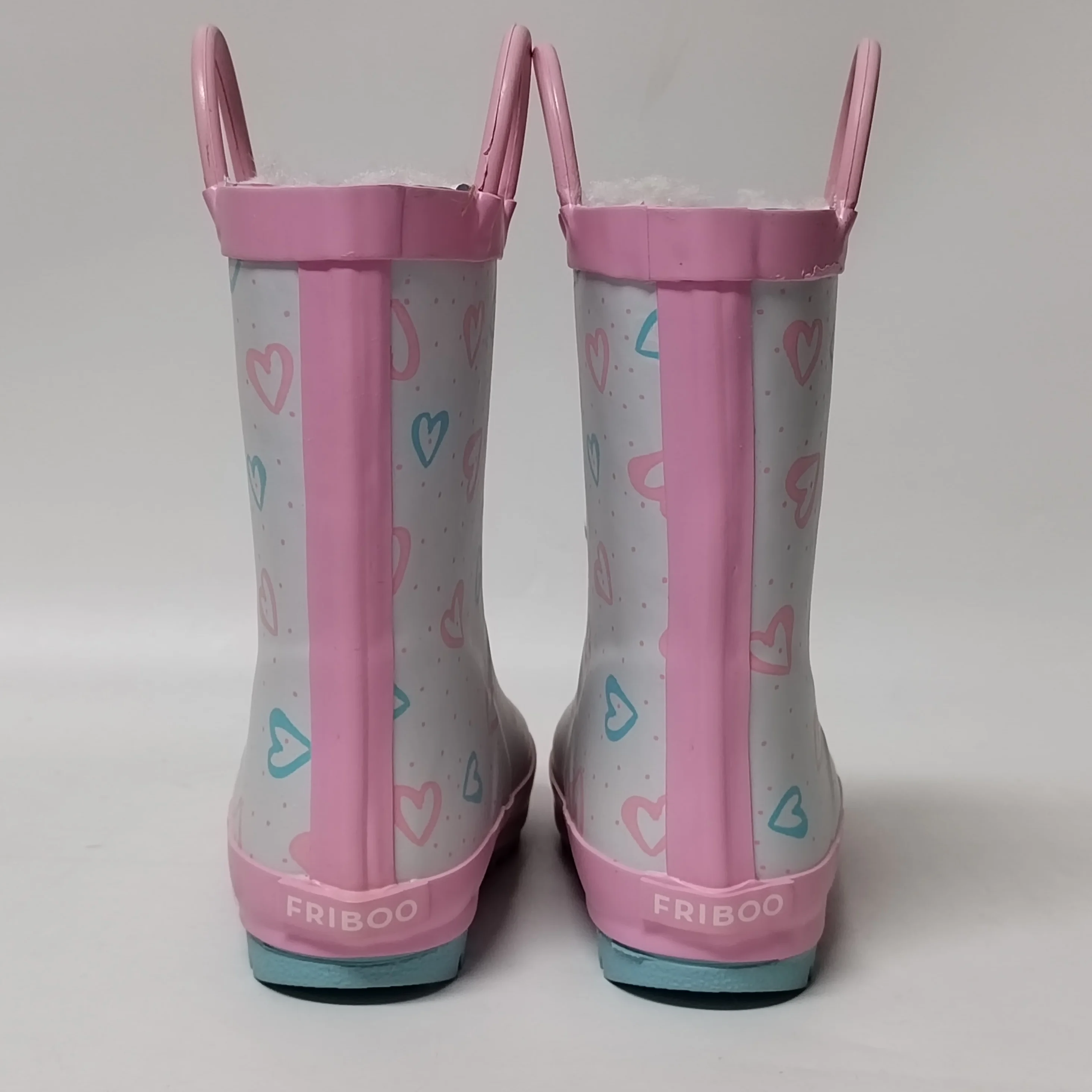 the latest design heart printed polar fleece lining rubber rain boots for Children Kids