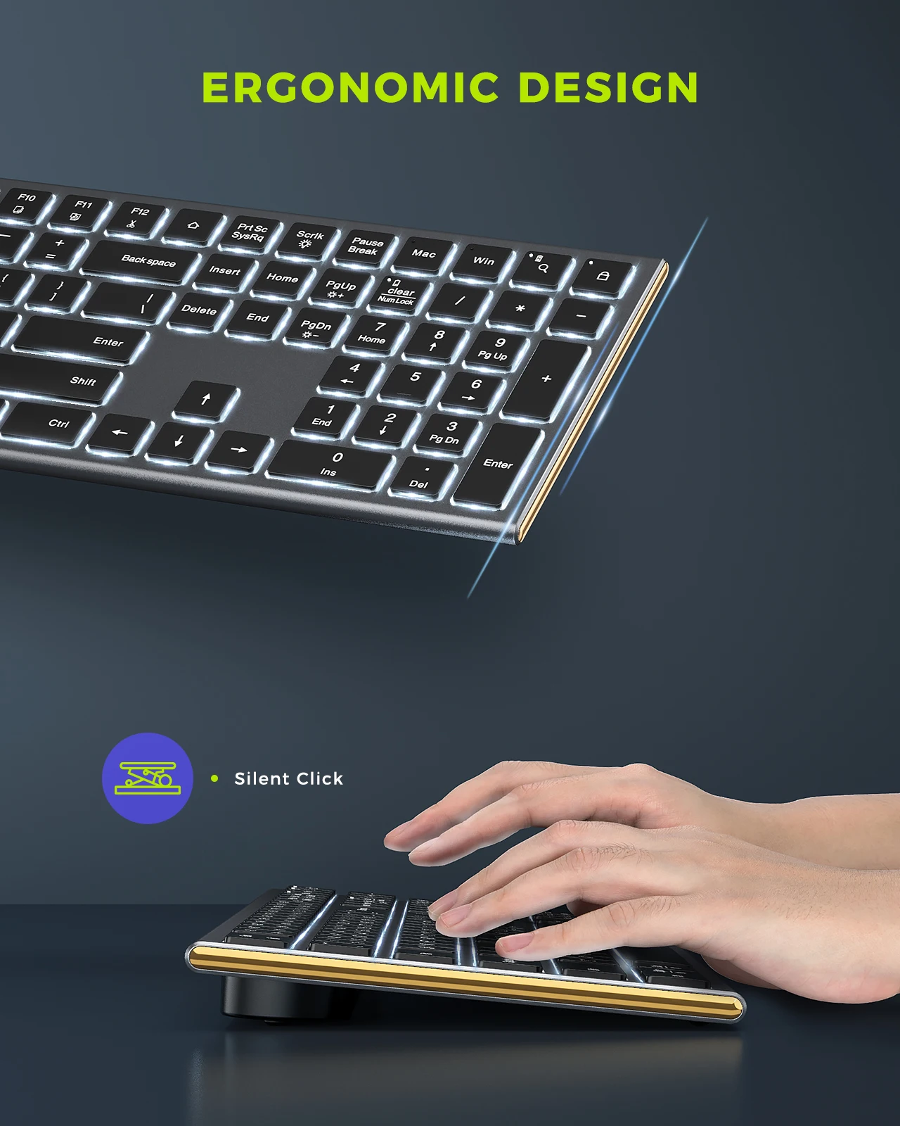 Seenda Rechargeable Ergonomic Keyboard & Mouse RGB Backlit Keyboards and Mice for Mac Windows Wireless Keyboard and Mouse Combo