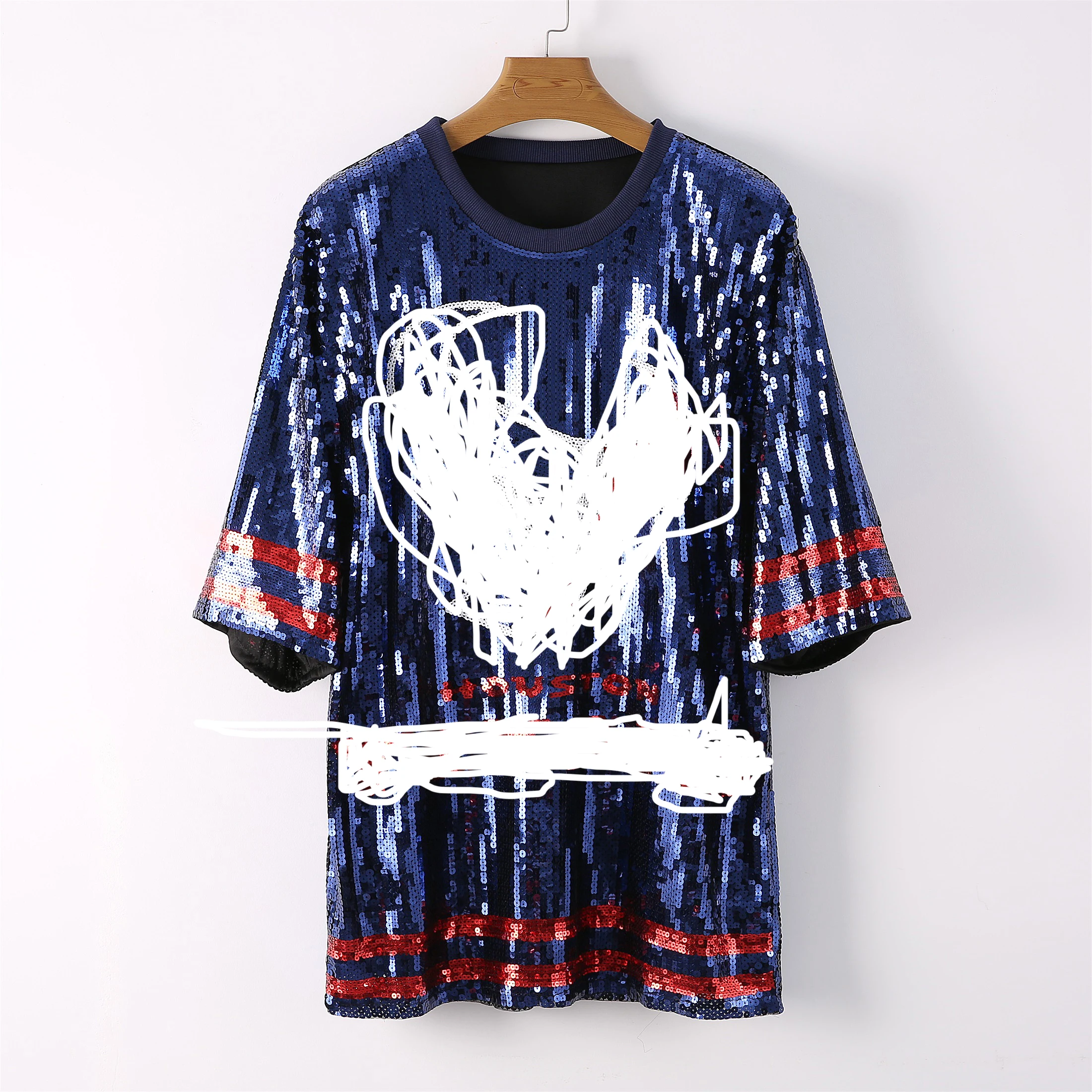 China Factory Custom Football Team LOGO Jersey Fashion Cheerleader Sequin Dress Bling Sequins Long Shirt Women Dresses Wholesale