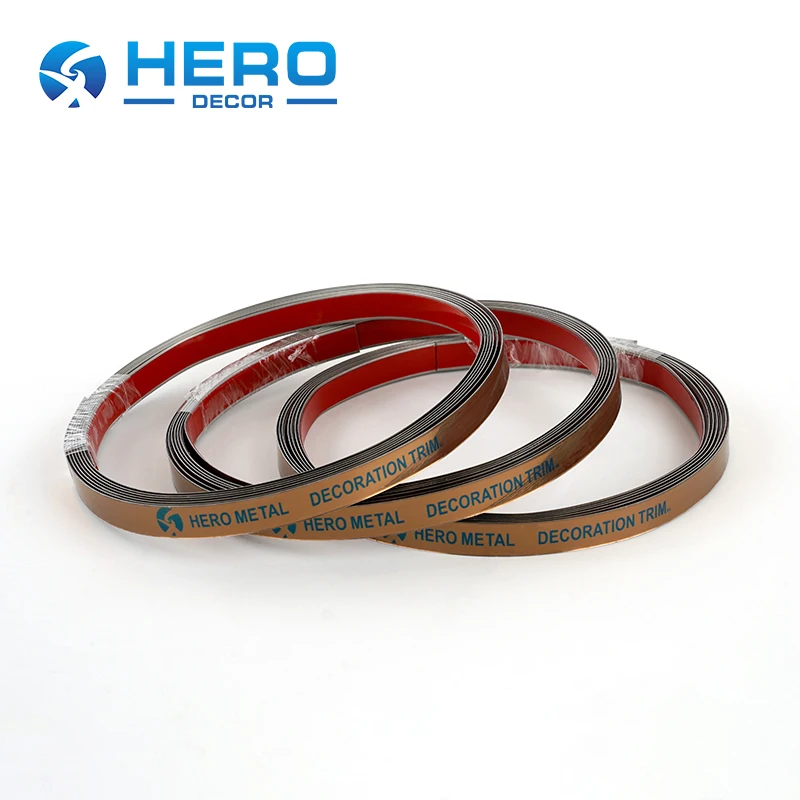 HERO Metal Wall Mirror Stainless Steel 201 & 304 Sticker Adhesive Metal Gold Wall Tile Edge Trim Flat Strip