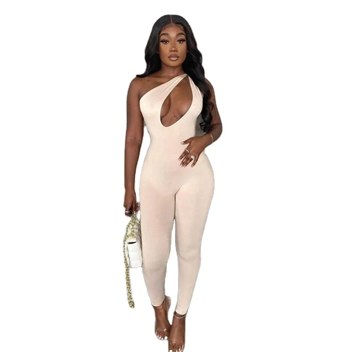 Slash Neck One Shoulder Sexy Cut Out Rompers Womens Jumpsuit 2021 Streetwear Solid Backless Active Wear Skinny Slim Jumpsuits