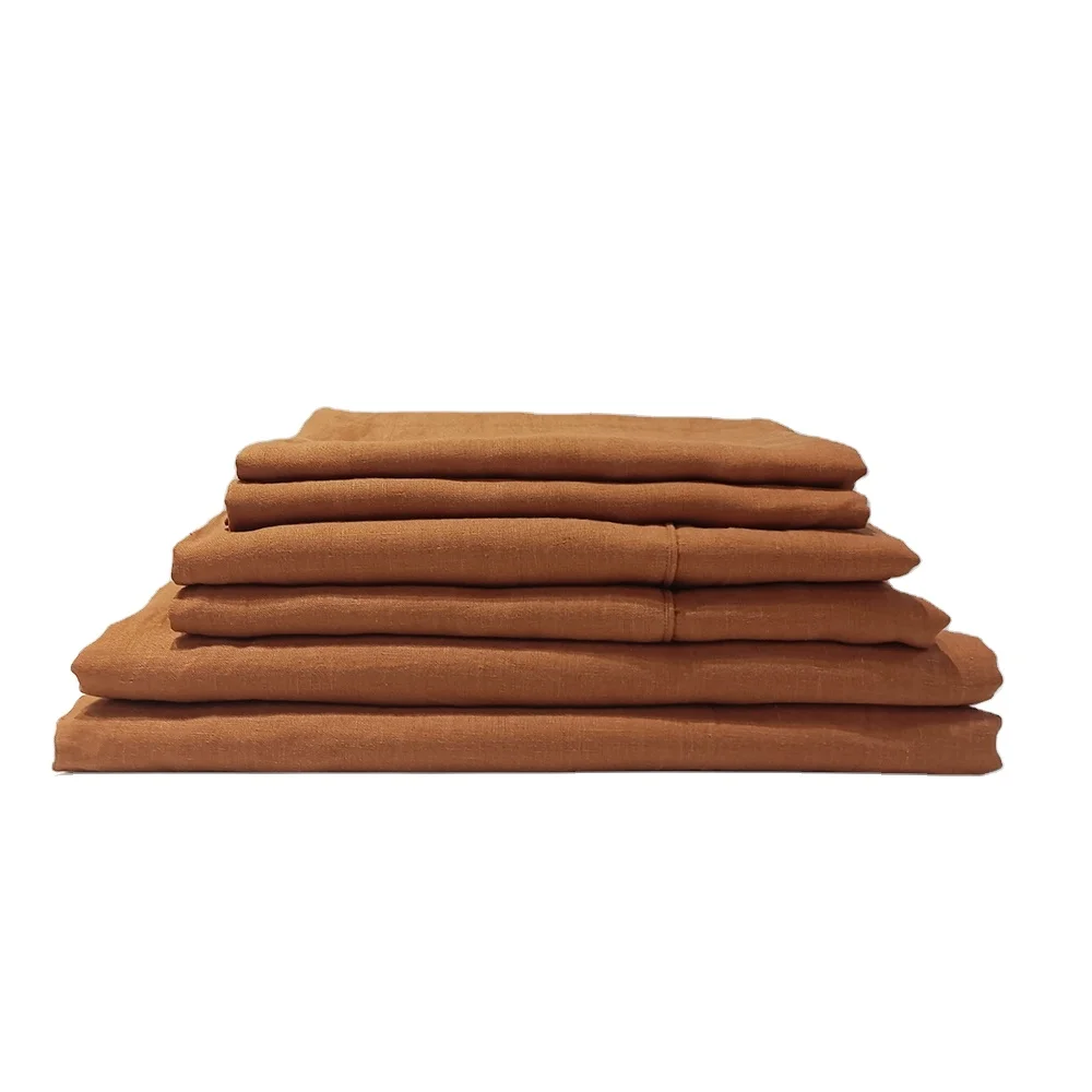 Мягкий и охлаждающий 100%, Комплект постельного белья из льна, терракотового цвета, роскошный комплект пододеяльника