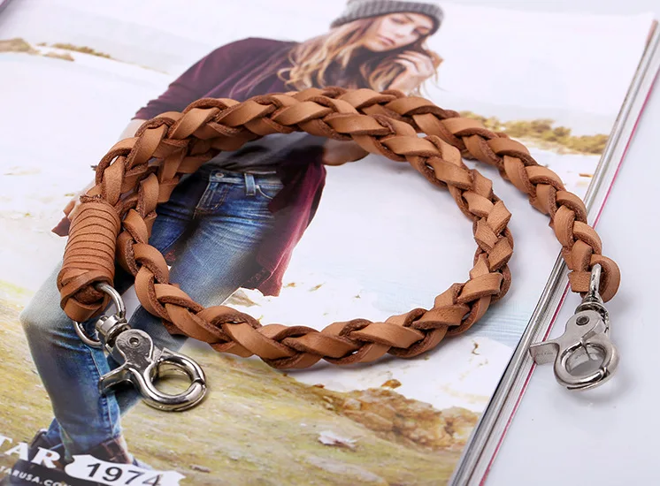 New arrival punk rock men Jean Chain handmade braid genuine leather trouser chain Accessories vintage leather wallet chain