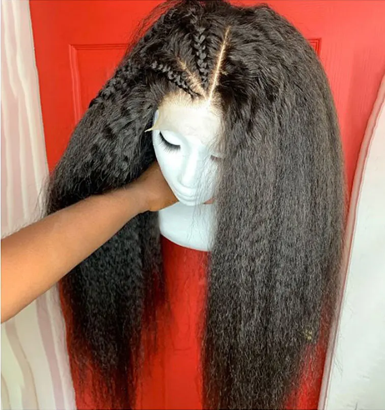 
Бразильский кудрявый прямой парик с Фронтом шнурка человеческих волос парик для женщин грубые яки 150% плотность Remy волосы T часть парик 