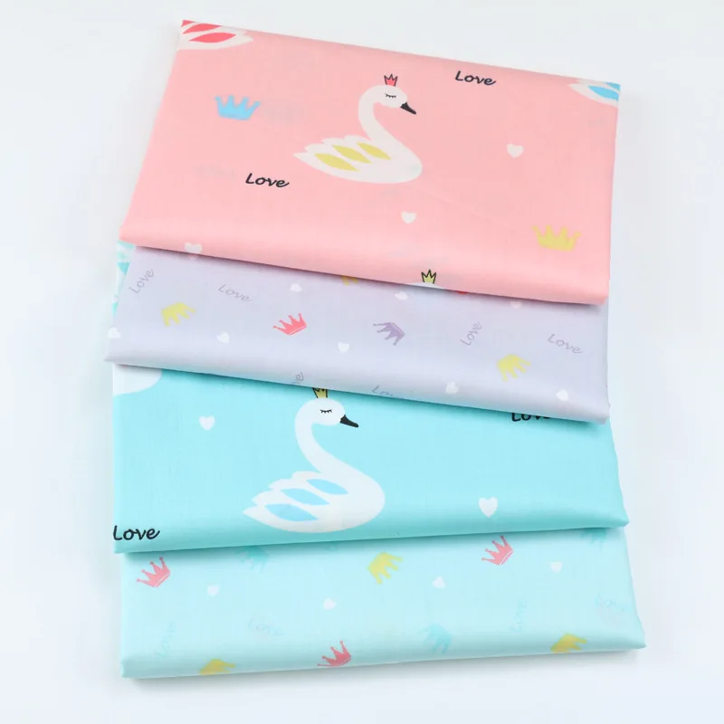 Cartoon big white goose little crown printing cloth kindergarten all cotton children quilt cover three-piece fabric