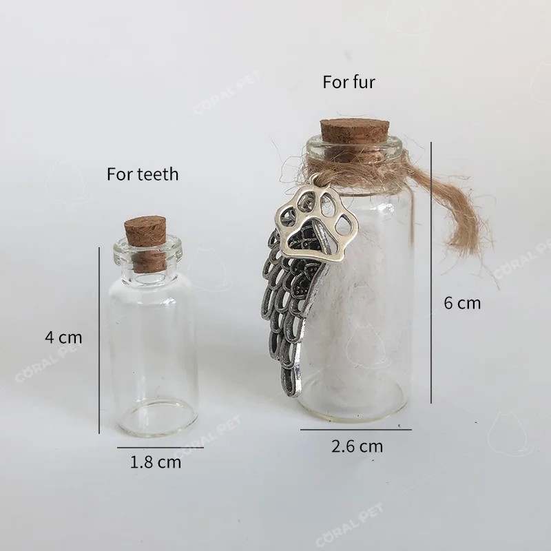dog cat hair fur teeth keepsake container glass bottle for pet hair Pet fur glass bottle keepsake