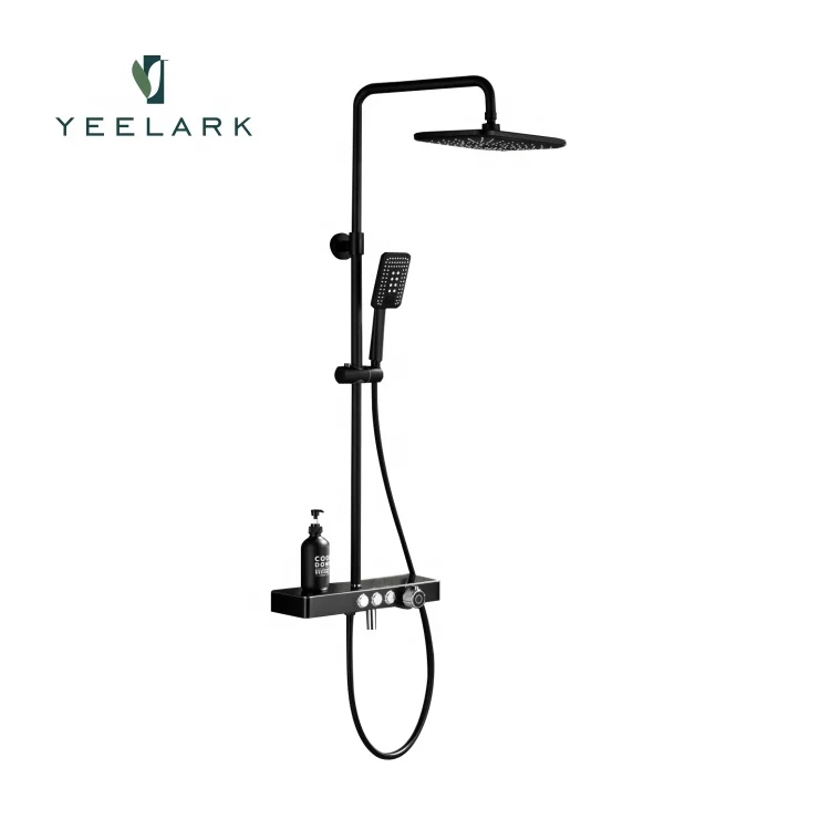 Factory Price Bathroom Thermostatic Matte Black Wall Mounted SUS304 Rainfall Hot and Cold Water Mixer Bathroom Shower Faucet