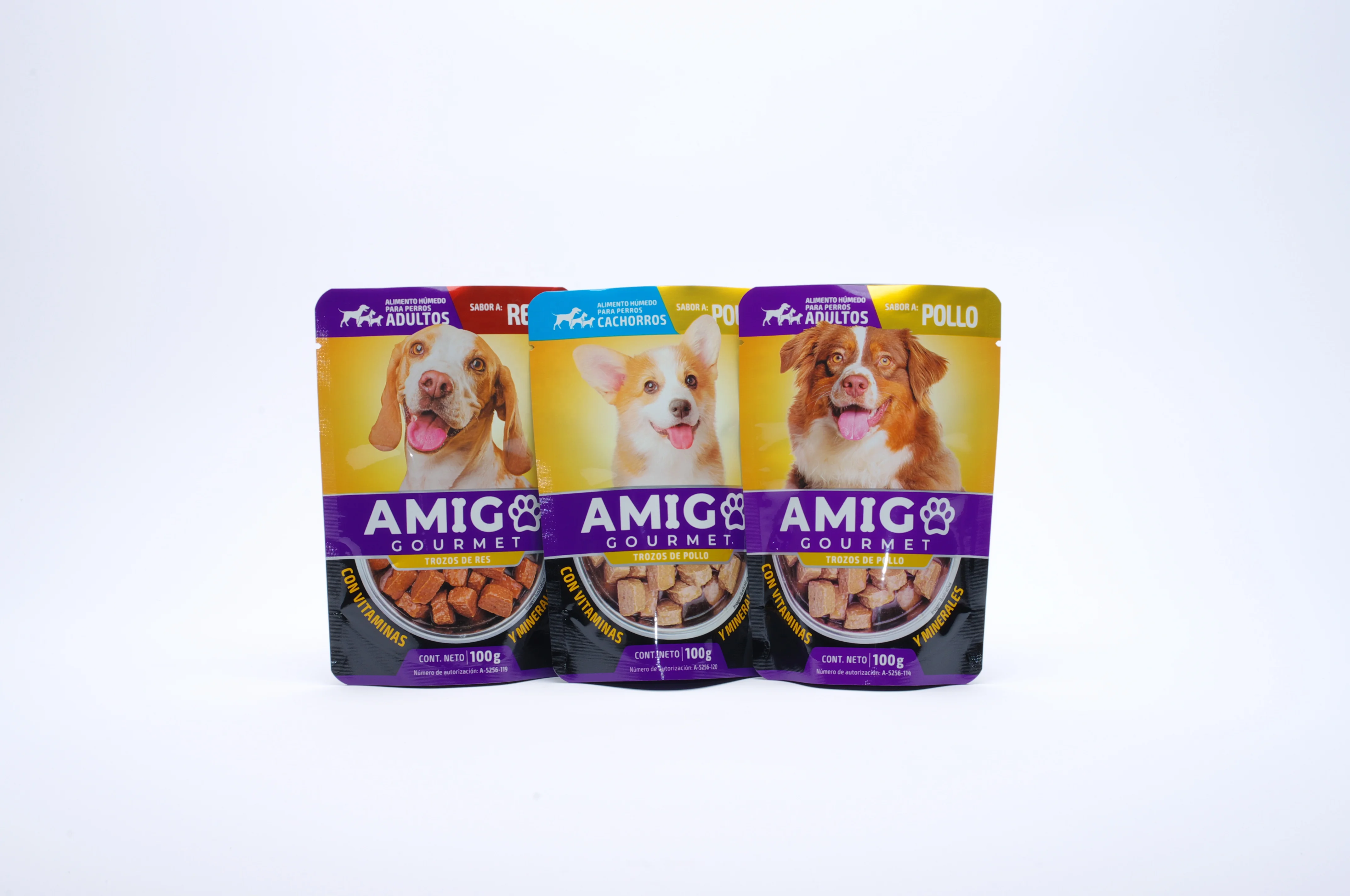 Pet food packaging sachet, custom-shaped aluminum foil barrier doypack high retort stand up spout pouch bag