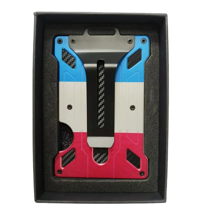 Custom LOGO Automatic Pop up Bank Card Holder OEM Carbon Fiber RFID Card Holder  Aluminum Wallet Simple Metal Wallet