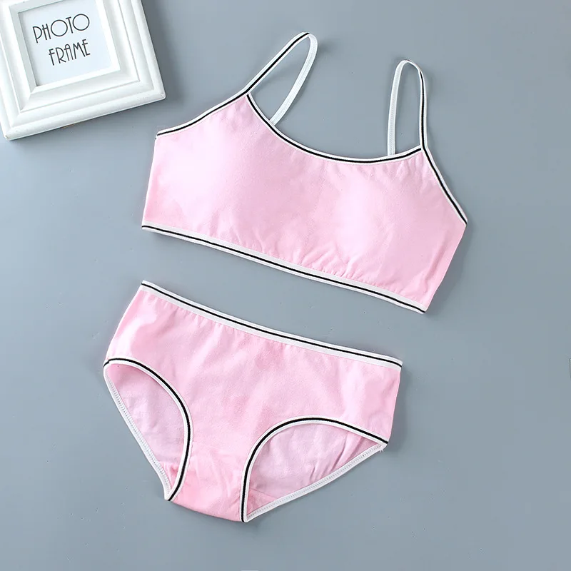 Wholesale Summer Thin Cotton 9 years old Student Girl Bra Growth Period Bra And Panties set Teens