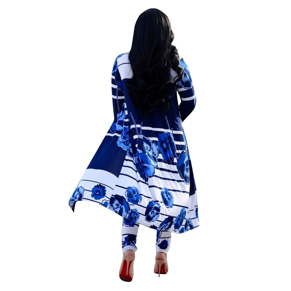 Sdress print trendy long coat and pencil pants women casual suit ladies 2 piece set