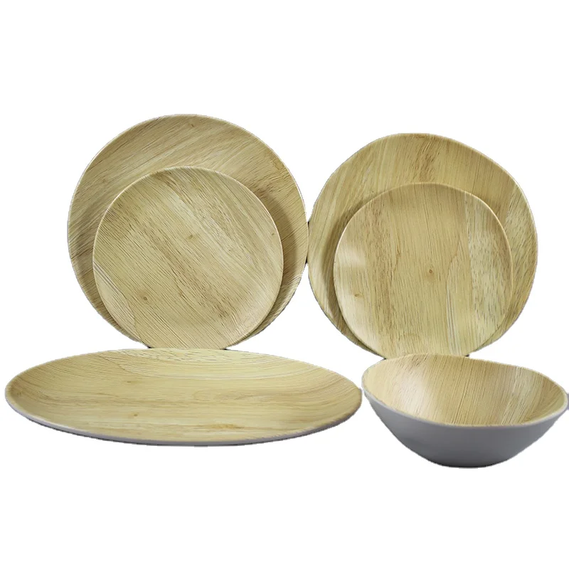 Bamboo Pattern Grain Salad Dinner Bowls Dishes Plates Dishwasher Safe Food Grade Melamine Plastic Cookware Tableware Sets