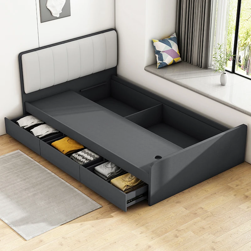 Modern Single Bed 1.2 M Storage Simple Household Furniture MDF Wood Panel Pine for Home Bedroom Double Bed Bunk Bed Style