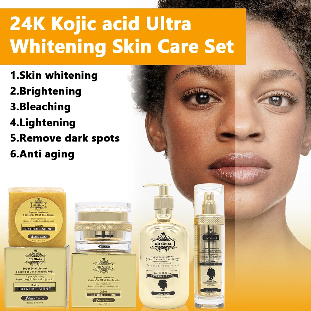 5D Gluta 24K Kojic acid super lightening ecat skincare set pigment spot corrector body cream lait du corp essence diamond soap