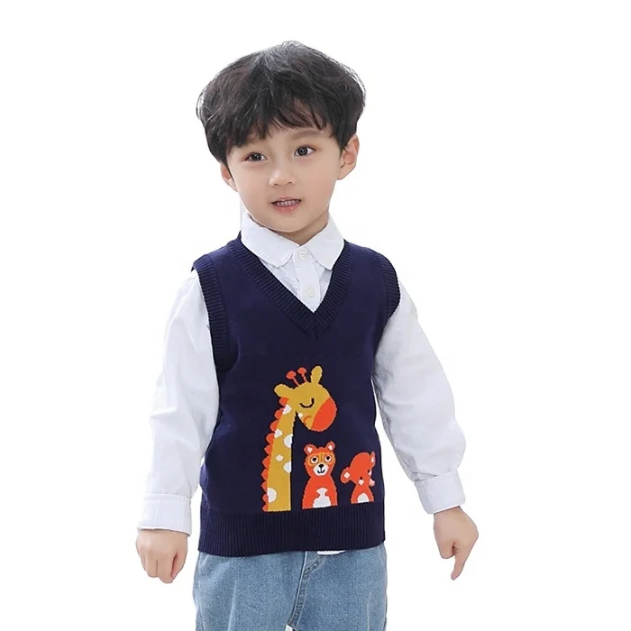 
Kids sweater vest 2021 spring autumn new jacquard pullover boys cartoon knitted vest 