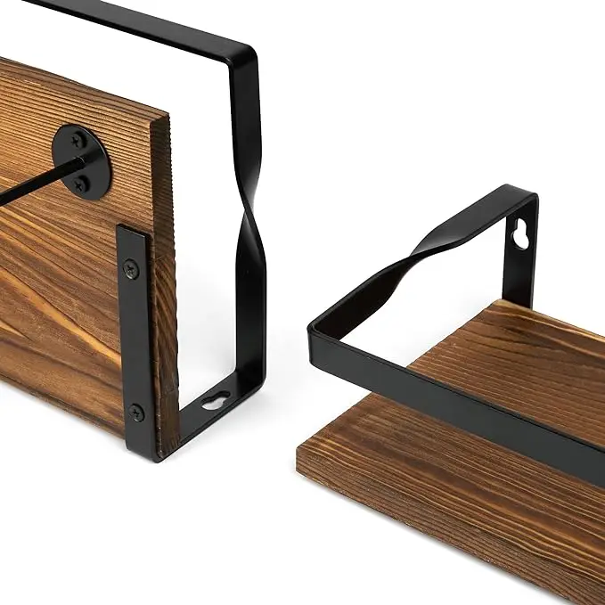 Floating Shelves with Metal Frame Wall Shelf Rustic Wooden Bathroom Shelf Over Toilet