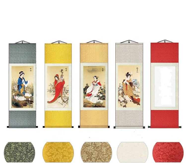 Wholesale Customization Acceptable Wall Murals, Wood Scroll Chinese Beauty Vertical Mural Wall Hanger