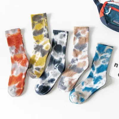 YL  Custom designer logo embroidery sport unisex socks cotton tie dye socks men