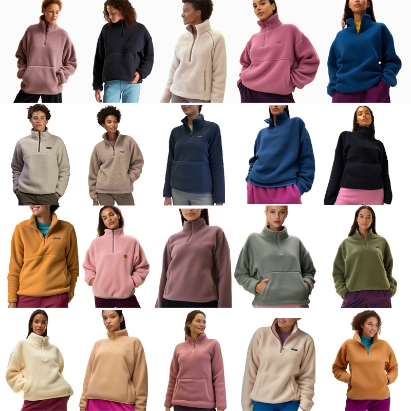 Autumn Winter Custom Fleece Jackets Coat Manufacturer New Design Wholesale Women Long Sleeve Hoodies Sweatshirts Coats