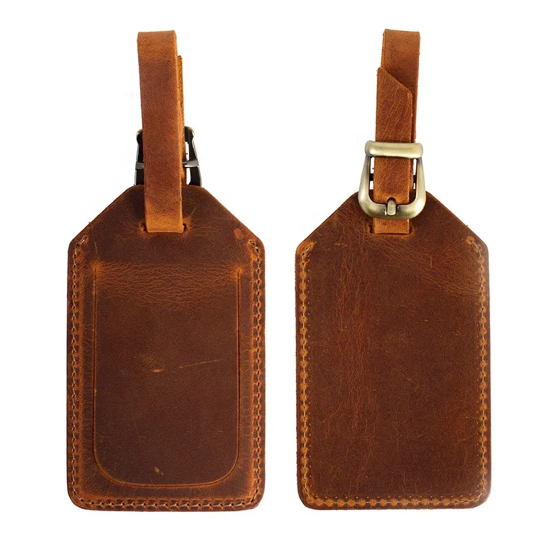Original Full Grain Crazy Horse Leather Baggage Tag Suitcase tag Travel Bulk Luggage Tag