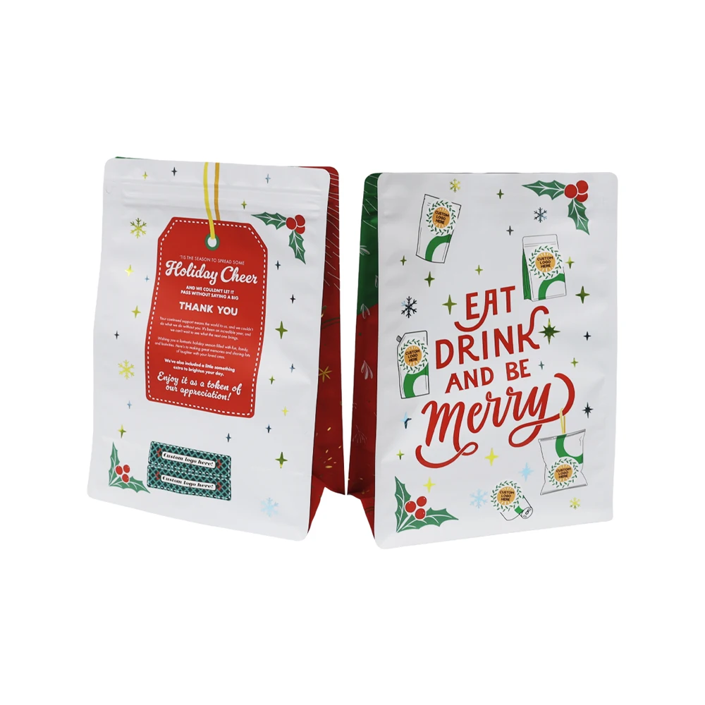 Coffee Bag Packaging Colorful Aluminum Foil Eight Side Seal Tea Pouch Zip Lock Flat Bottom Coffee Bags With Zipper
