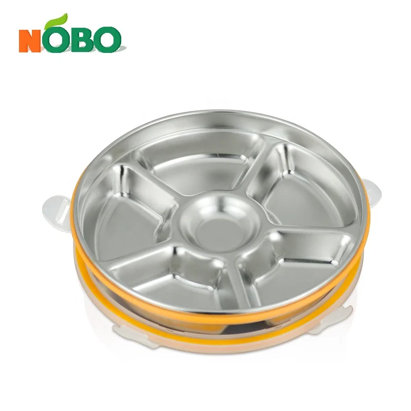 Healthy School Portable Compartment Metal Food Lunch Mess Stainless Steel Kids Dinner Plates with Lids