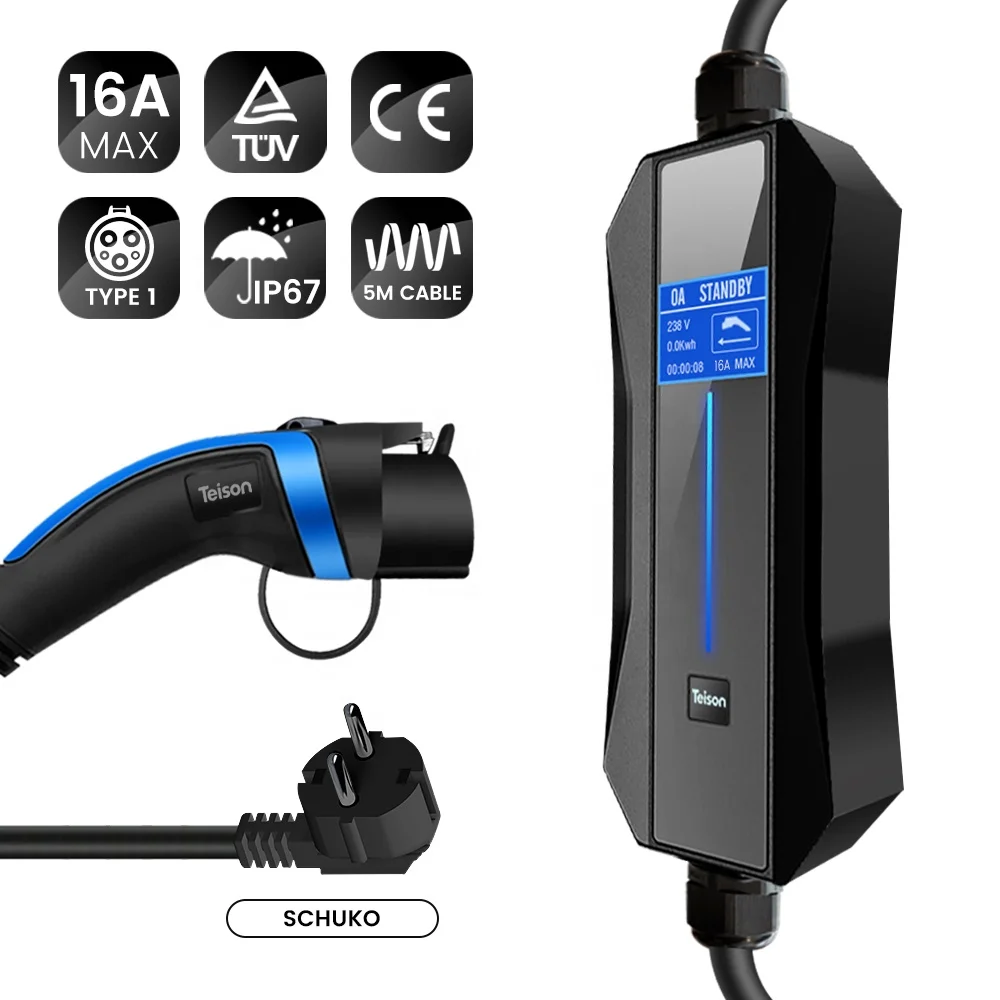 Портативное Однофазное автомобильное зарядное устройство 16 А, тип 1 SAE J1772