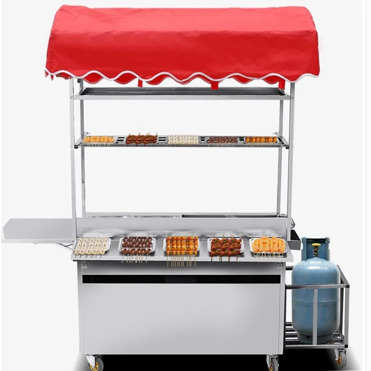 Hot dog cart multi-functional snack cart fried hand push snack cart
