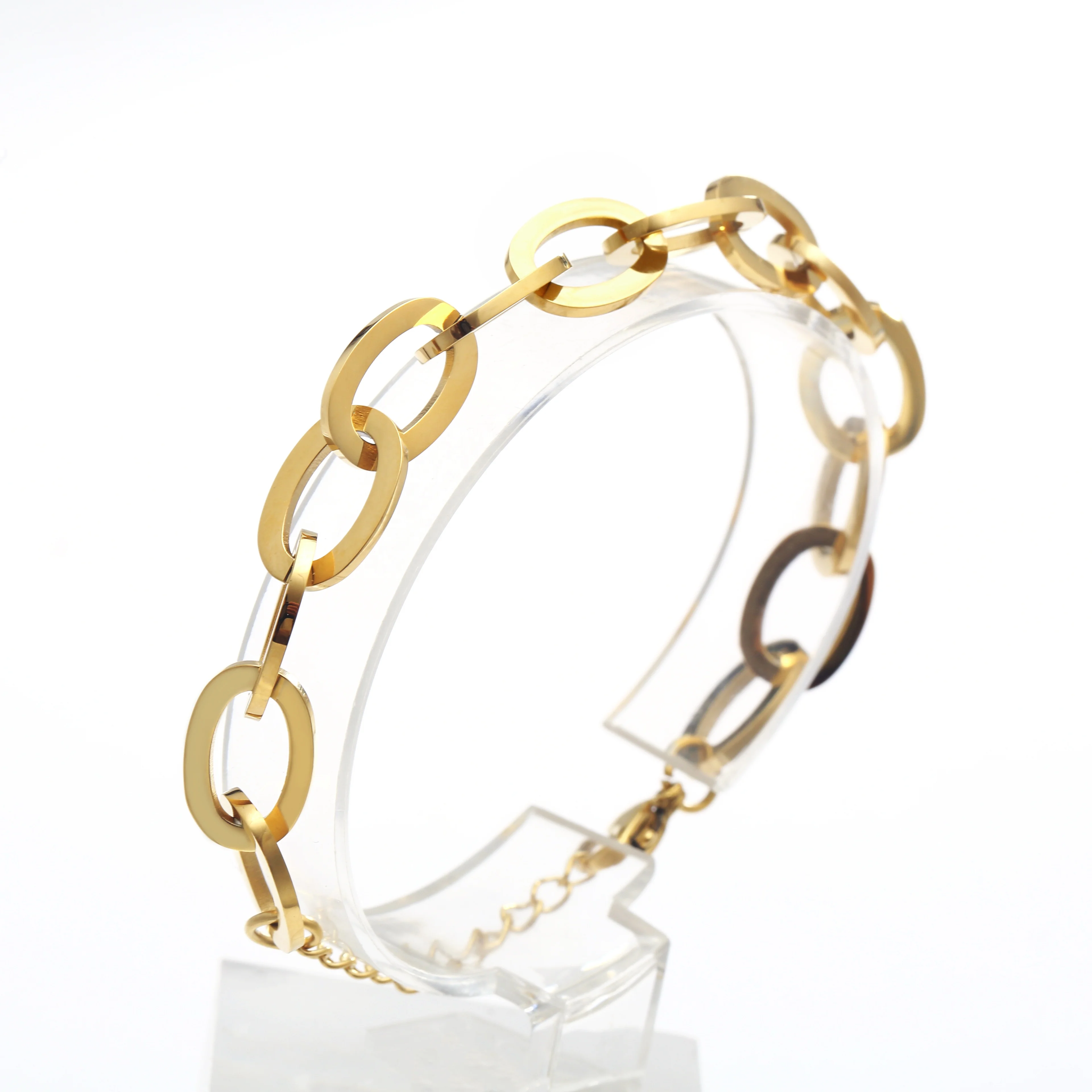 Women Jewelry Stainless Steel Plated Gold Rope Chain Oval Link Chain Bracelet Bangle