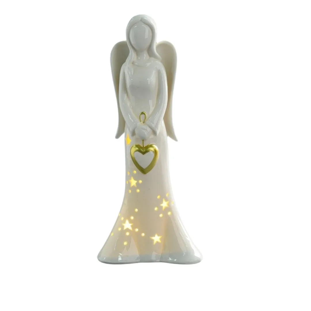 Small Ceramic Angels With Led Lighted White Ceramic Christmas Angel Figures