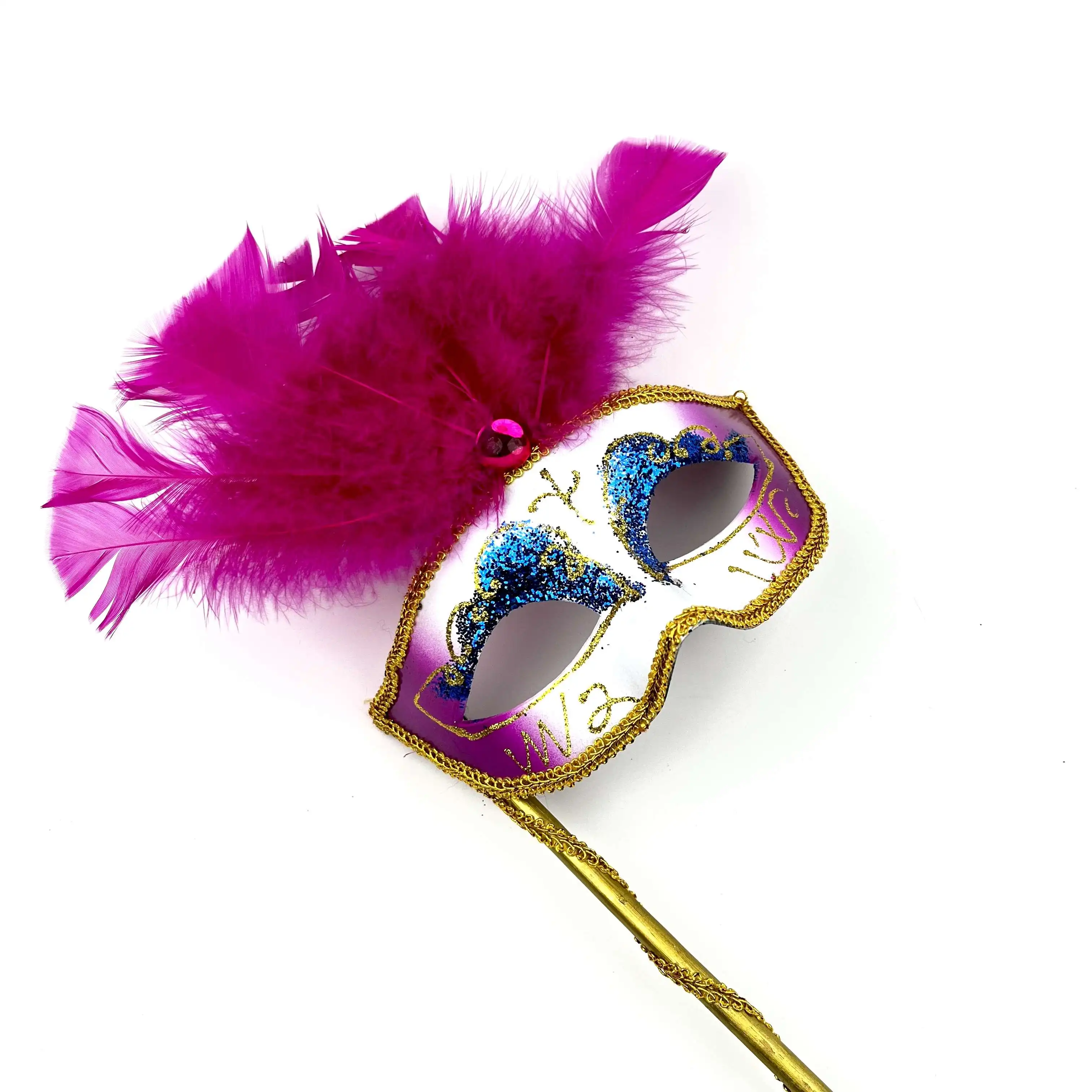 HOT Ladies Fashion Sexy Venice Hand Painted Princess Masquerade Party Feather Mask with Stick Handheld Feather Masks