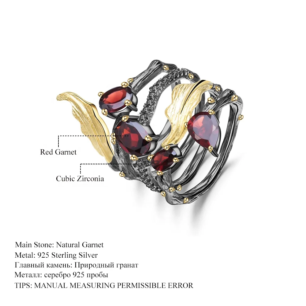Vintage Gothic Natural Red Garnet Gemstone Jewelry 925 Sterling Silver Ring Women For Party