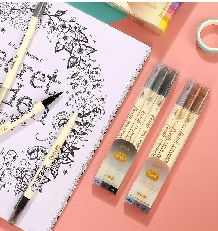 Dual-side Writing Brush & Liner for Drawing Calligraphy Lettering Art Marker