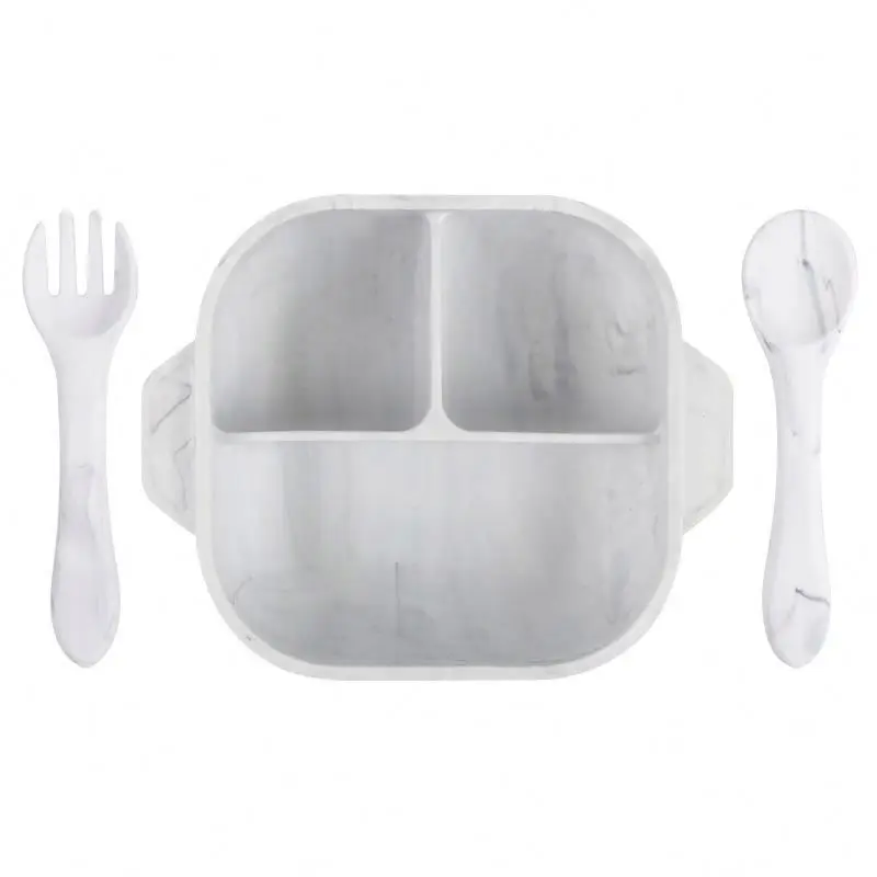 OKOLAY Panic Buying Food Grade Silicone Divided Plate Fork Spoon Newborn Baby Feed Set