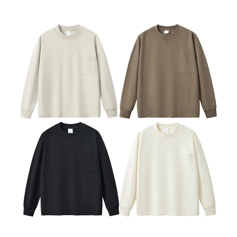 MTL2018 Guangzhou Clothing Manufacturer Custom Streetwear 300 Grams Cotton Blends Pocket T Shirts Long Sleeve T Shirts