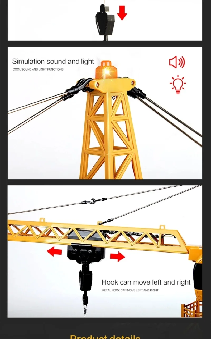 Huina 1585 1/14 Remote Control Tower Crane 12-Channels 2.4Ghz Rc Alloy Body Simulation Engineering Construction Truck Toy(4)