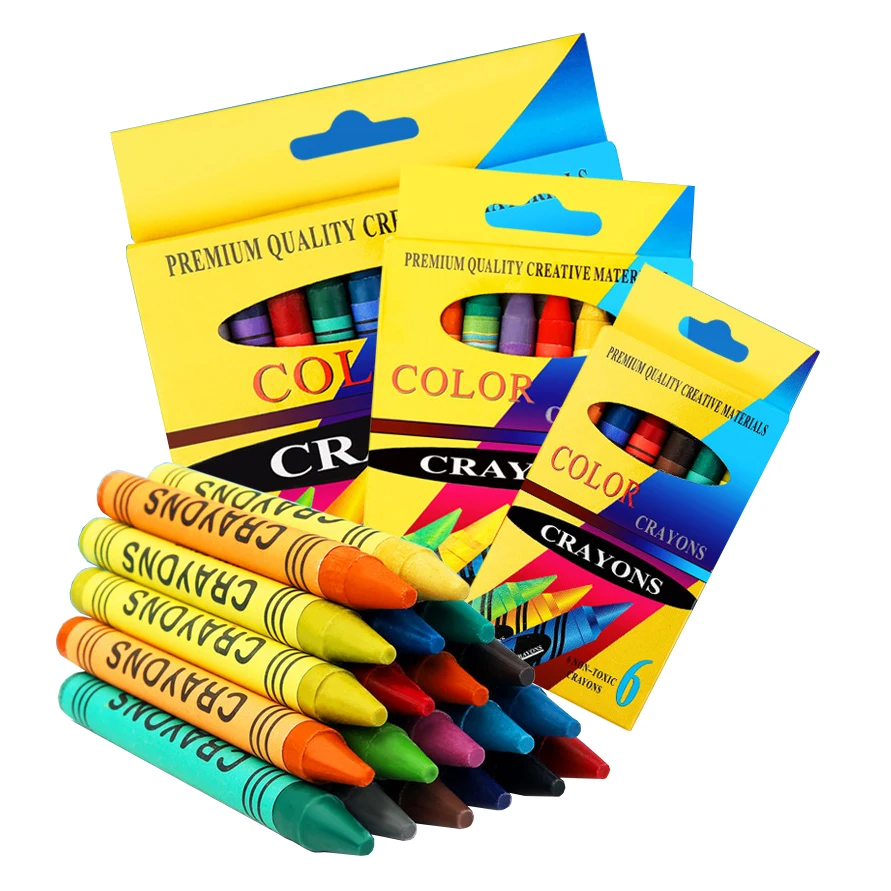 Wholesale Customized Non Toxic Wax round crayon Set 6 8 12 24 colors Crayons box for kids