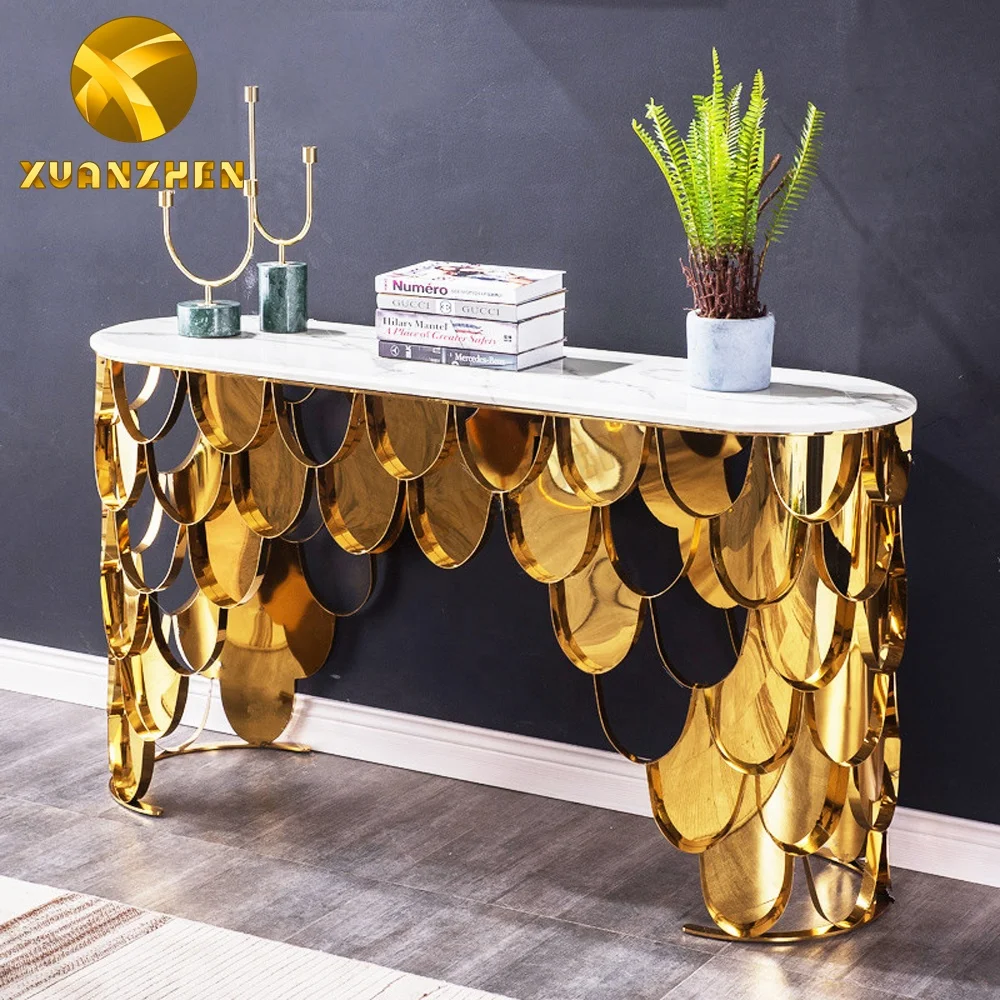 Home furniture living room sets luxury stainless steel hallway table modern console table for wholesale