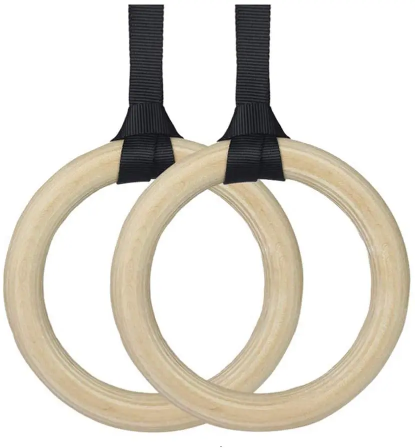 Gym Rings Wooden Gymnastic Rings With Adjustable Straps Exercise Rings